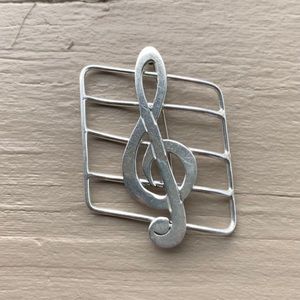 Vintage Taxco Heavy Sterling Silver Treble Clef Musical Note Pin Brooch